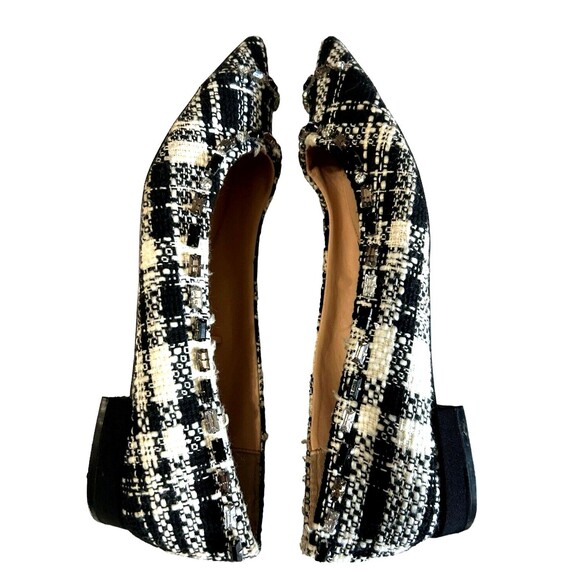 Zara Tweed Beaded Jeweled Fabric Black White Pointed Toe Flat Shoes EU38 - Picture 8 of 12